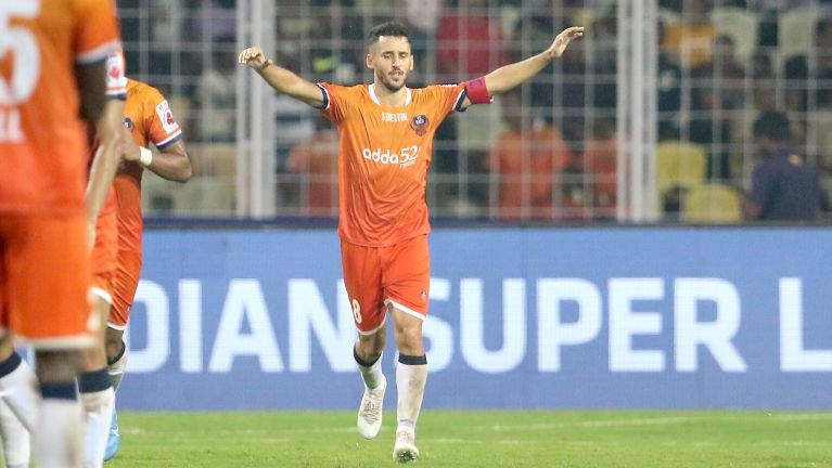 Coro celebrates after scoring the equaliser against Bengaluru FC